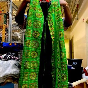 Green Sleeveless African print (Ankara) kimono
